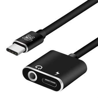 HAT Prince USB Type-C til 3,5 mm Jack Aux Audio + Type-C hun ladeport kabeladapter - svart