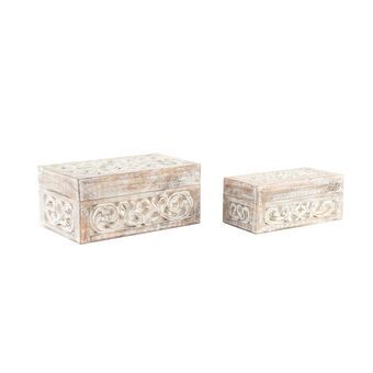 Sett med pyntebokser DKD Home Decor Tre Lysebrun (25 x 15 x 11 cm) (2 enheter)