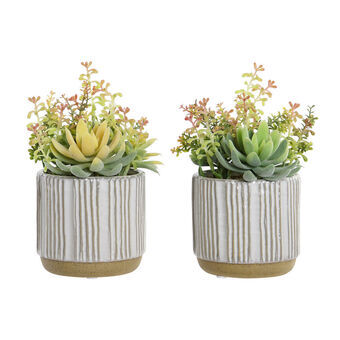 Dekorativ Plante DKD Home Decor Gul Grønn Steintøy Polypropylen (PP) (14 x 14 x 21 cm) (2 pcs)