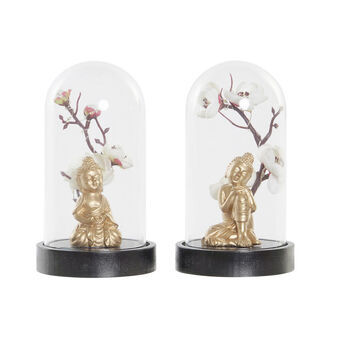 Bordlampe DKD Home Decor Krystall Svart Gyllen Buddha Polyetylen Harpiks (9.5 x 9.5 x 16 cm) (2 pcs)