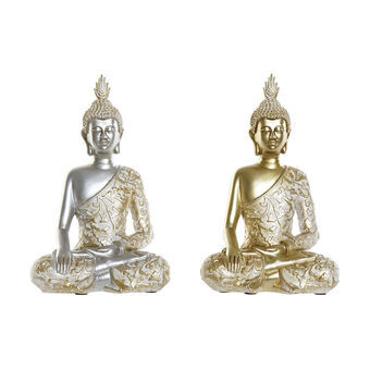 Dekorativ Figur DKD Home Decor Sølv Gyllen Buddha Harpiks (2 pcs) (18 x 11 x 28 cm)