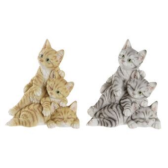 Dekorativ Figur DKD Home Decor Grå Oransje Harpiks Kattunge Shabby Chic (20 x 17 x 23,5 cm) (2 enheter)