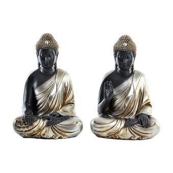 Dekorativ Figur DKD Home Decor Sølv Svart Buddha Harpiks Orientalsk (20,5 x 16,5 x 30 cm) (2 enheter)