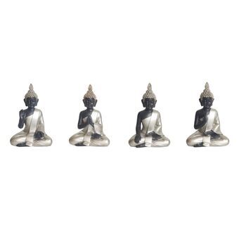 Dekorativ Figur DKD Home Decor Sølv Svart Buddha Harpiks Orientalsk (10 x 6 x 15 cm) (4 enheter)