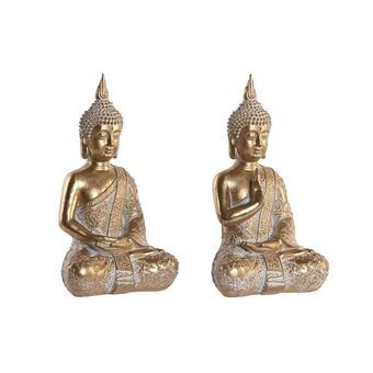 Dekorativ Figur DKD Home Decor Gyllen Buddha Harpiks Orientalsk (13,4 x 10,3 x 24,3 cm) (2 enheter)