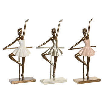 Dekorativ Figur DKD Home Decor Rosa Gyllen Hvit Harpiks Balletdanser Romantisk (17 x 7,5 x 33 cm) (3 enheter)