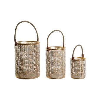 Bordmattesett DKD Home Decor Hvit Gyllen Jute Metall 25 x 25 x 35 cm (3 enheter)