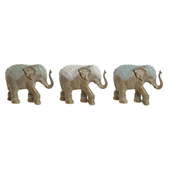 Dekorativ Figur Home ESPRIT Hvit Grønn Turkis Elefant Kolonial 21,5 x 8,5 x 16 cm (3 enheter)