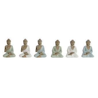 Dekorativ Figur Home ESPRIT Hvit Grønn Turkis Buddha Orientalsk 6 x 4 x 8,5 cm (6 enheter)