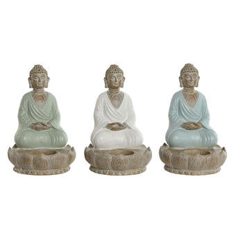 Dekorativ Figur Home ESPRIT Hvit Grønn Turkis Buddha Orientalsk 12 x 12 x 18,5 cm (3 enheter)