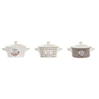 Kopp med lokket DKD Home Decor Bone China Porselen (16,5 x 13 x 9 cm) (3 enheter)