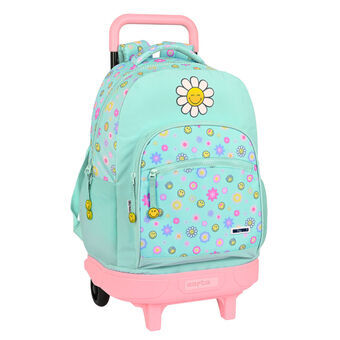 Skoleryggsekk med Hjul Smiley Summer Fun Turkis 33 X 45 X 22 cm