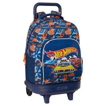 Skoleryggsekk med Hjul Hot Wheels Speed Club Oransje Marineblå 33 X 45 X 22 cm