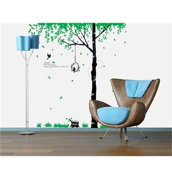 TipTop Wallstickers Green Tree og Brids Pattern