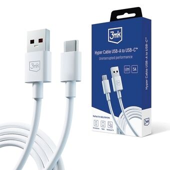 3MK Hyper-kabel USB-A til USB-C 5A 60W 1.2m hvit