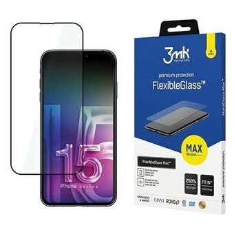 3MK FlexibleGlass Max iPhone 15 6.1" svart, Hybriddglass med forsterkede kanter