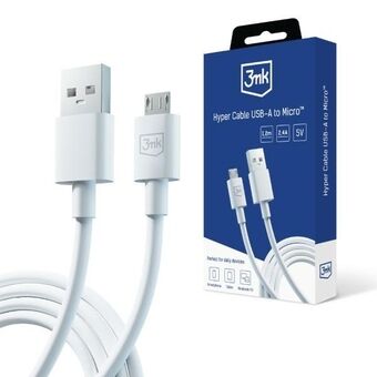 3MK Hyper-kabel USB-A - Micro USB 1.2m 5V 2.4A Hvit/White Kabel
