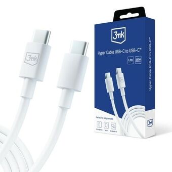 3MK Hyperkabel USB-C - USB-C 100 W 1,2 m Hvit kabel