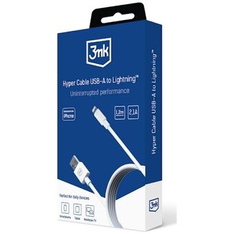 3MK Hyper Kabel USB-A til Lightning 1,2m 5V/2,1A 12W hvit/white