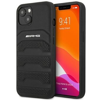 AMG AMHCP14SGSEBK iPhone 14 / 15 / 13 6,1" svart hardcase skinn med preget linjer