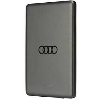 Sure! Here is the translation to Norwegian:

Audi Powerbank induksjon 15W 5000mAh grå/grått Stort Logo MagSafe AU-MWPB5000-GT/D1-GY