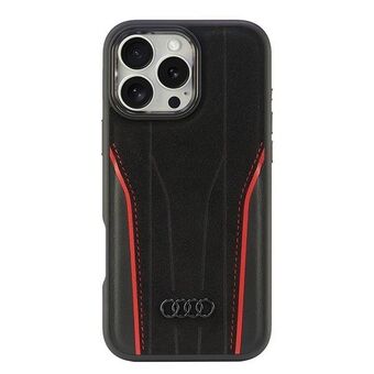 Audi Ekte Lær MagSafe iPhone 16 Pro Max 6.9" svart-rød hardcase AU-TPUPCMIP16PM-R8/D3-RD