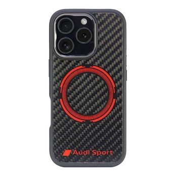 Audi Karbonfiber Sport Rød Sirkel MagSafe iPhone 16 Pro 6.3" svart hardcase AUS-TPUPCMIP16P-RSQ/D5-BK