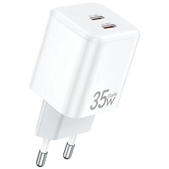 AWEI lader. nett. PD65-EU 35W 2x USB-C hvit/white GaN