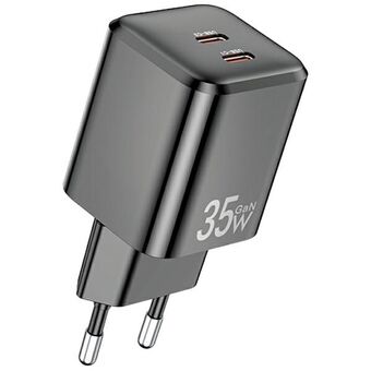 AWEI lad. nett. PD65-EU 35W 2x USB-C svart/black GaN