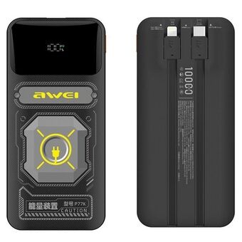 AWEI PowerBank med innebygd kabel        Lightning/USB-C P77K 10000mAh svart/black 22.5W