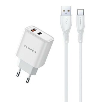 AWEI lad. nett. PD81T-EU 22,5W + kabel USB + USB-C hvit/white GaN