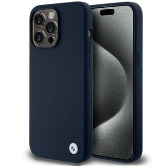 BMW BMHCP15XSILNA iPhone 15 Pro Max 6,7 tommer granateple/blå hardcase silikon metalllogo.