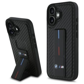 BMW BMHCP16SGSPCCK iPhone 16 6.1" svart/svart hardcase M Grip Stand Smooth and Carbon