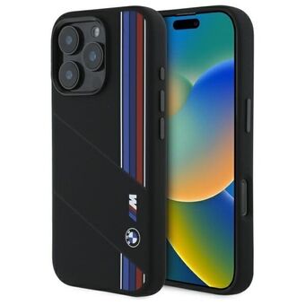 BMW BMHMP16L23SCUK iPhone 16 Pro 6,3" svart/sort hardcase silikondeksel Med magnetisk Magsafe-funksjon og tricolor linjer