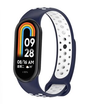 Beline pasek Mi Band 8 design niebiesko-biały blir oversatt til norsk som: 

Beline stropp Mi Band 8 design blå-hvit.