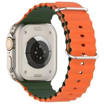 Beline rem til Apple Watch i silikon, bølgedesign, 42/44/45/49 mm, grønn-oransje boks.