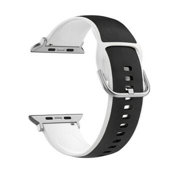 Beline rem for Apple Watch i silikonlær 42/44/45/49mm, svart-hvit boks.