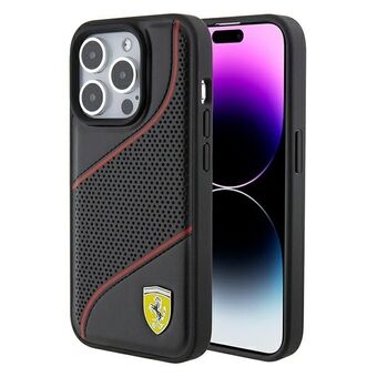 Ferrari FEHCP15LPWAK iPhone 15 Pro 6.1" svart hardcase med perforerte bølger og metall-logo.