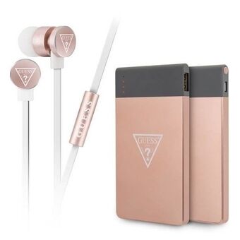 Gjett GUBPERPBTRG sett 2-i-1 powerbank 4000 mAh + hodetelefoner 3,5 mm rosa-gull/rose gold