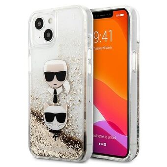 Karl Lagerfeld iPhone 13 Mini Gull Hardcase Flytende Glitter Karl & Choupette Head