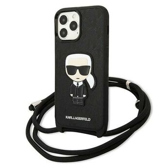 Karl Lagerfeld KLHCP13XCMNIPK iPhone 13 Pro Max 6,7" hardcase svart/svart Lær Monogram Patch og Ledning Iconik