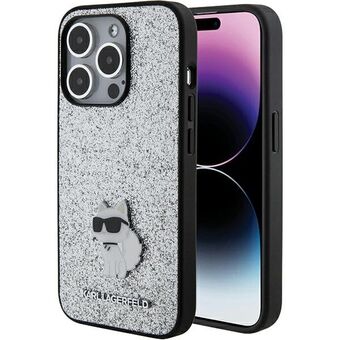 Karl Lagerfeld KLHCP15LGCNPSG iPhone 15 Pro 6.1" sølv hardcase med fast glitter Choupette-logo metallnål.