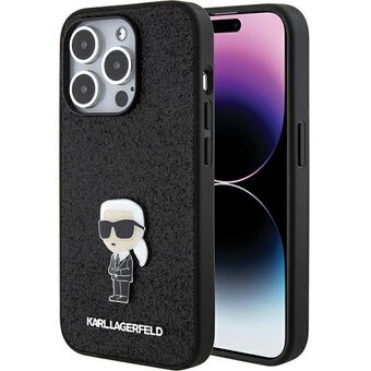 Karl Lagerfeld KLHCP15XGKNPSK iPhone 15 Pro Max 6.7" svart hardcase Fast Glitter Ikonik Logo Metall Pin