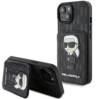 Karl Lagerfeld KLHCP15SSAKKNSCK iPhone 15 / 14 / 13 6.1" czarny/svart hardcase Saffiano Kortspor og Stativ Monogram Ikonisk Lapp