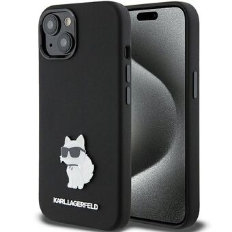 Karl Lagerfeld KLHCP15SSMHCNPK iPhone 15 6.1" svart/svart silikon Choupette metallspenne.