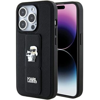 Karl Lagerfeld KLHCP15LGSAKCPK iPhone 15 Pro 6.1" svart/svart deksel Gripstand Saffiano Karl&Choupette-pins