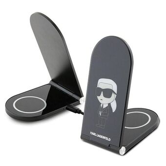 Karl Lagerfeld sammenleggbar induksjonslader 2-i-1 KLDCRFALKINK 15W svart/black Ikonik MagSafe