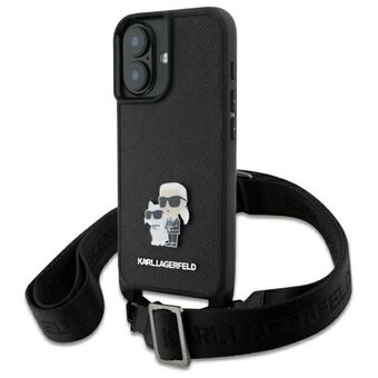 Karl Lagerfeld KLHCP16SSAKCPBK iPhone 16 6.1" svart/hardcase Saffiano Karl&Choupette Metal Pin CBDY Strap