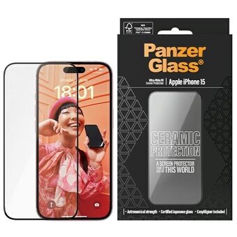 PanzerGlass keramisk beskyttelse for iPhone 15 6.1" Ultrabredt skjermbeskyttelse Enkel aligner inkludert 2837