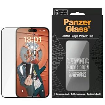 PanzerGlass keramisk beskyttelse for iPhone 15 Plus 6.7" Ultra-Wide-Fit Skjermbeskyttelse Enkel justeringsverktøy inkludert 2839